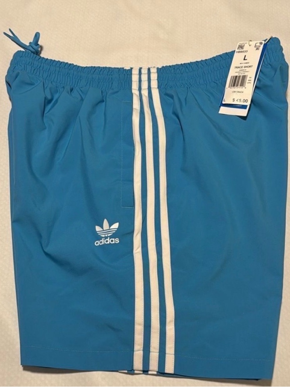 adidas Blue Swim Trunks with White Stripes